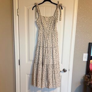 Neuflora Henrietta Floral Tie-Shoulder dress - Cream with Navy Floral small